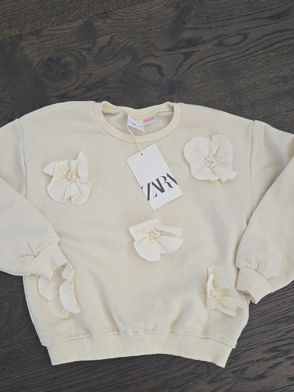 Zara Cream Sweatshirt with Floral Fabric Appliqués